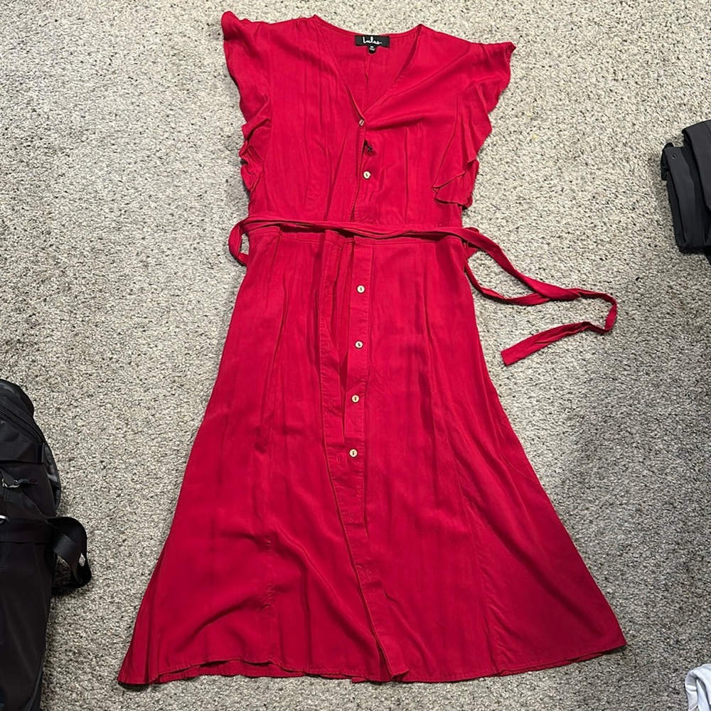 Lulus Capri Coast Ref Button-Front Midi Dress Size Medium